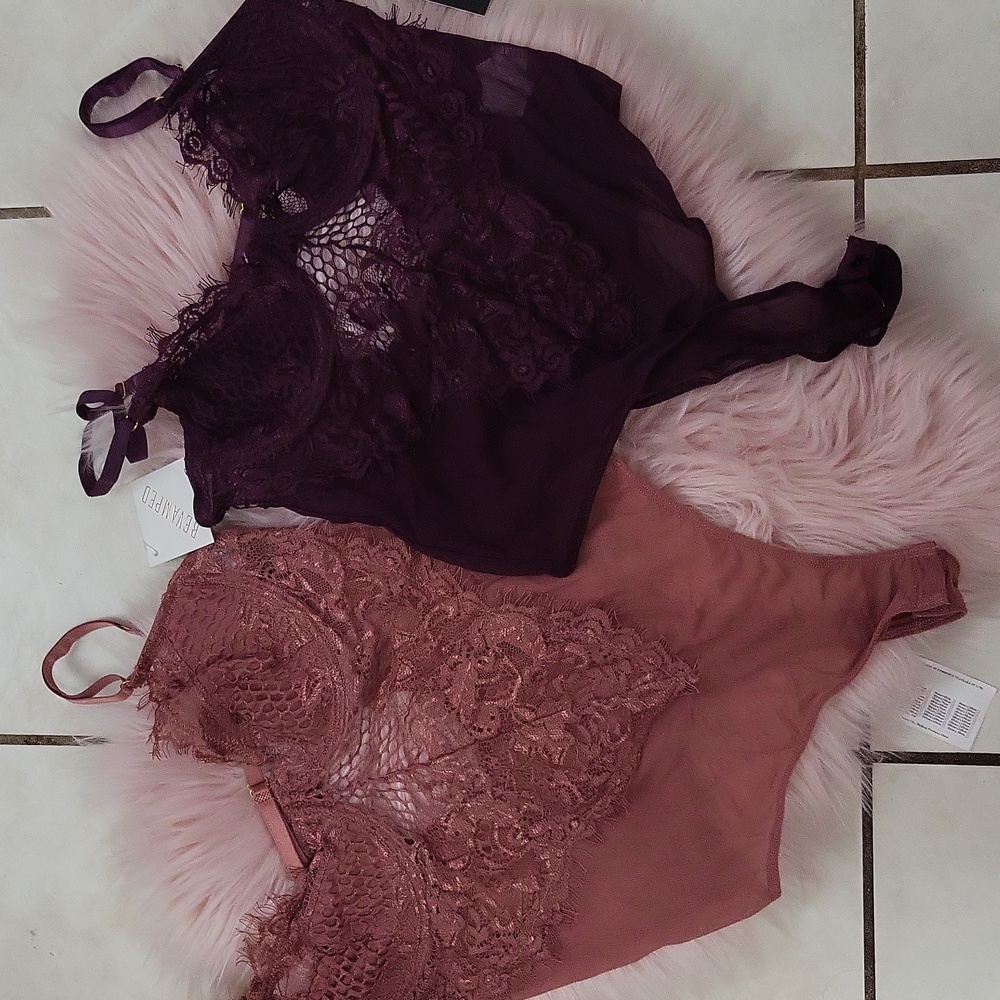 Brand New 2CT BUNDLE REVAMPED FLORAL LACE SHEER BODYSUIT-S